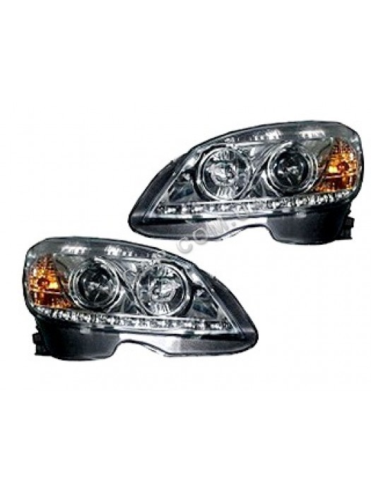 Передние тюнинг фары с диодной полосой Mercedes W204 (07-14)
